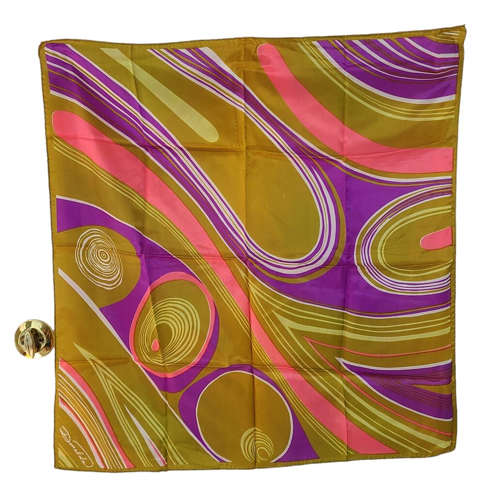 Vintage Donaldo 70's purple lime op art swirl scarf 25 x 25